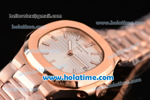 Patek Philippe Nautilus Automatic Full Rose Gold with White Dial and Stick Markers - Click Image to Close